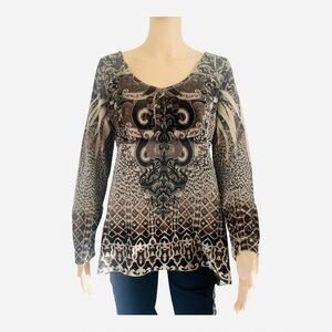 Emerge casual boho style top shirt M floral abstract print V-neck long sleeve